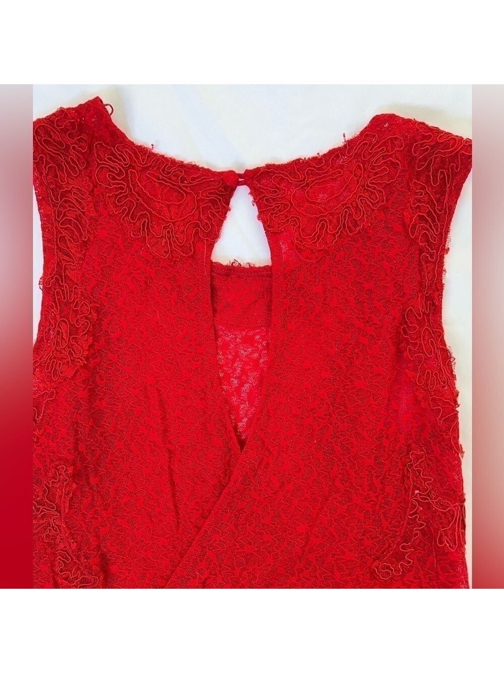 Free People Red Lace Sheer Mini Dress. Size M - Picture 7 of 7